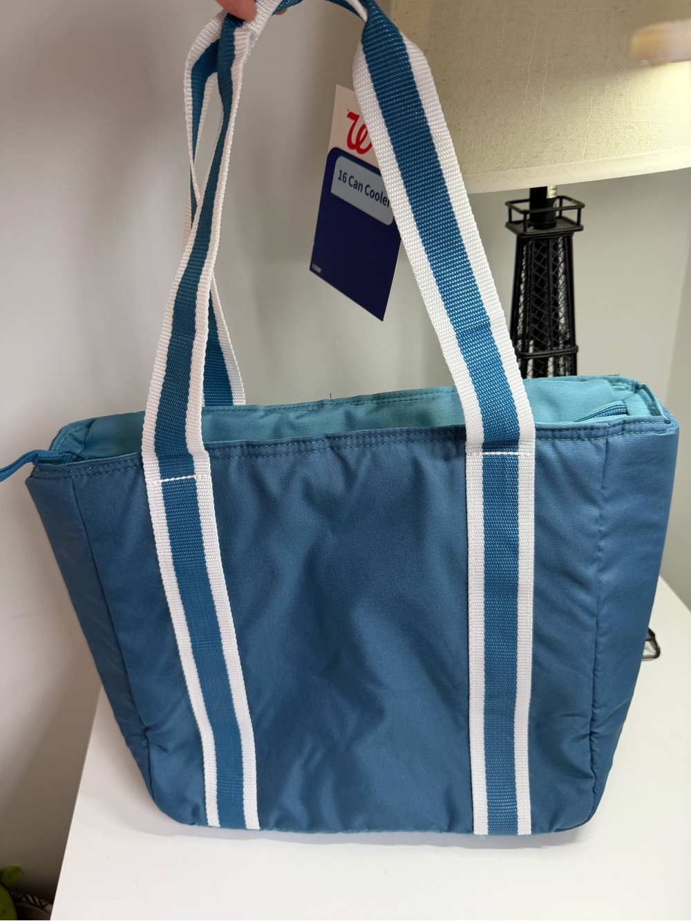 Walgreens Teal Blue Striped Handle cooler can
